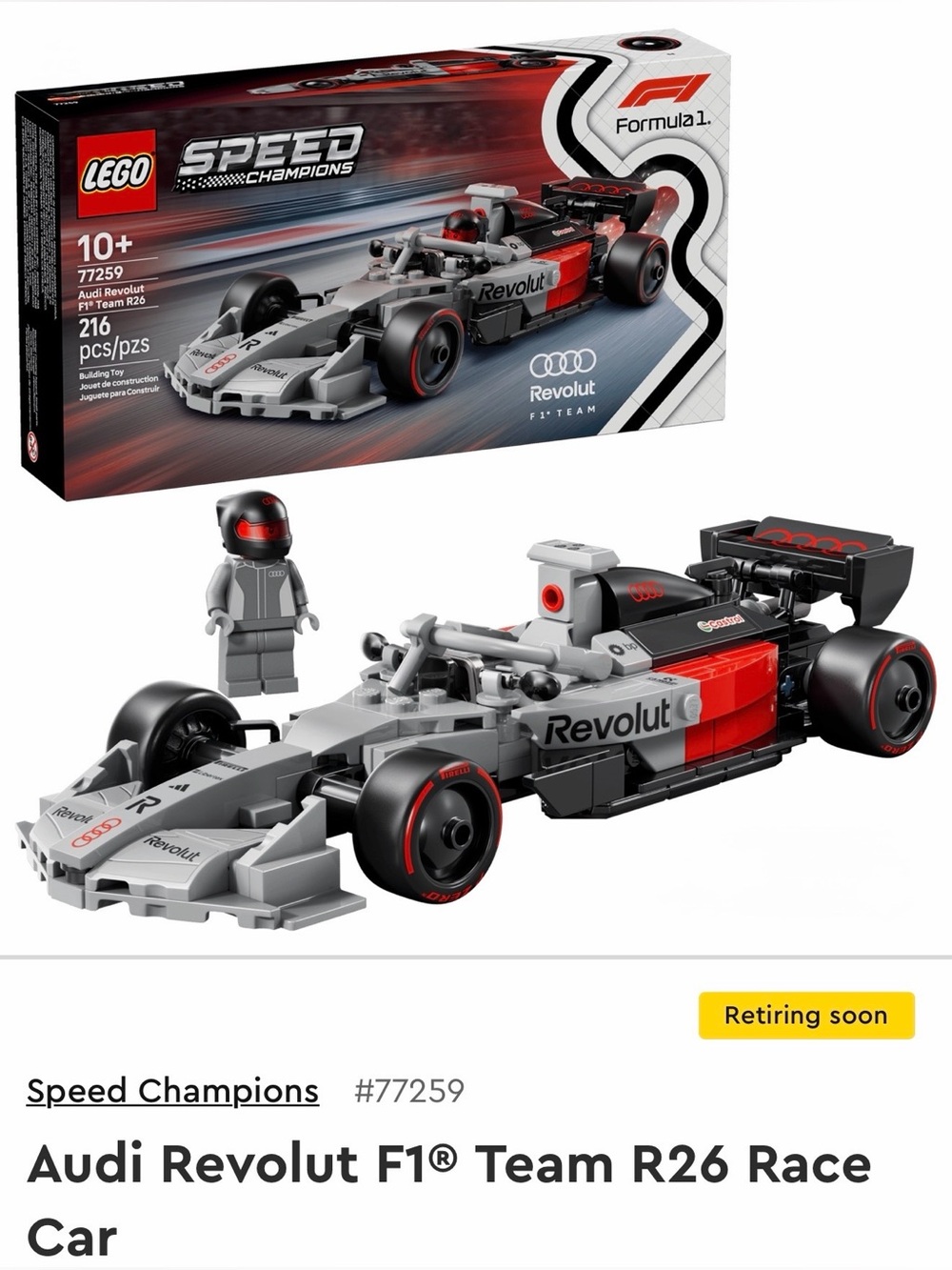 NIB Lego Speed Champions Audi Revolut F1 Team R26 Race Car w Driver, Collectible